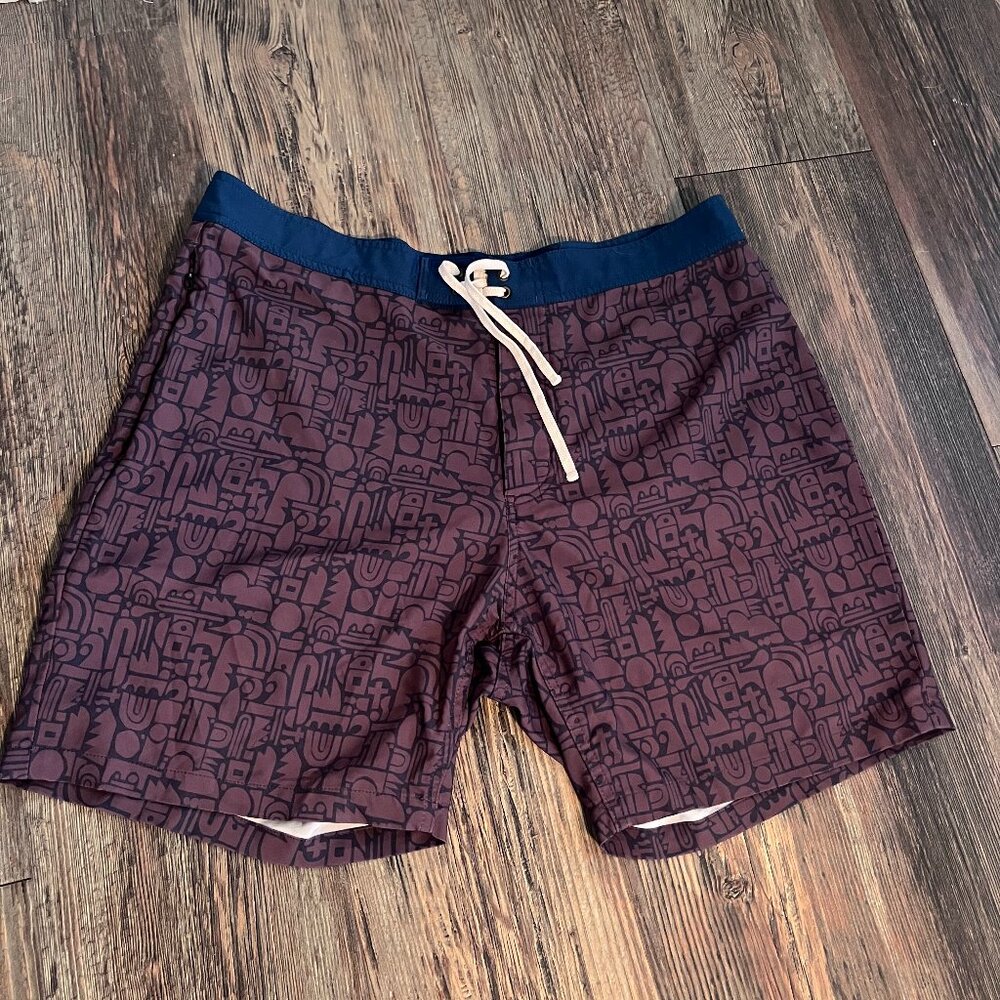 Taylor Stitch Swim Trunks in Dark Purple with Blue Waist Band - 34